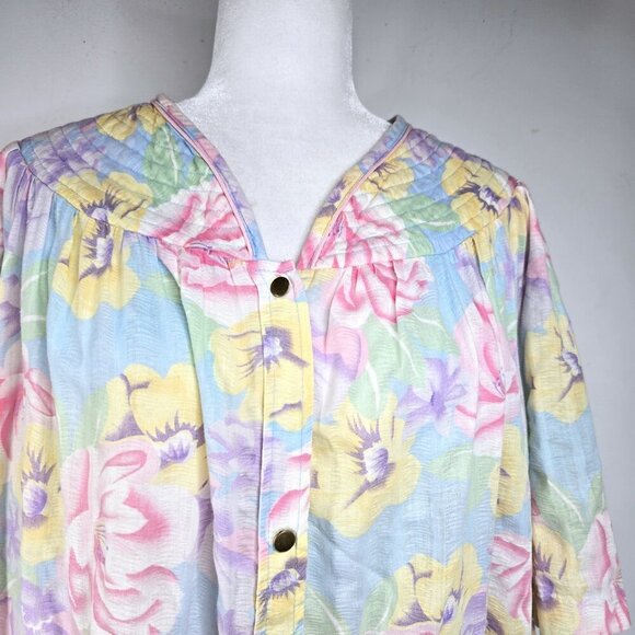 VTG Smart Time Floral Seersucker Snap Front Cottagecore Duster House Dress - Picture 5 of 7